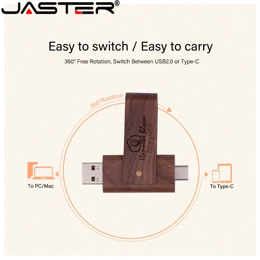Disco u Capacidade Real 128gb Usb Tipo-c Caneta em 64gb 32gb 16gb Cartão de Memória Rotativo Madeira Maple 10 Pcs por Lote - Imagem 6