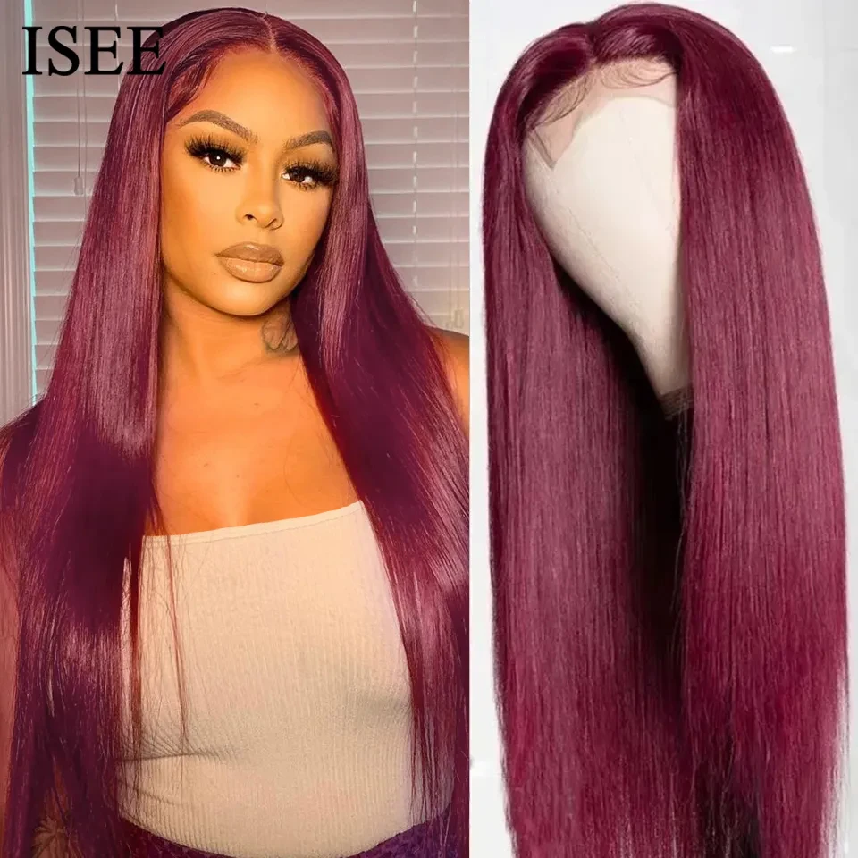 ISEEHairWig99jBurgundy13x4HDTransparentLaceFrontWigMalaysian