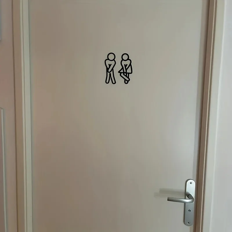 창의적이고 재미있는 2D 평면 화장실 표지판 (남녀 공용) - 레스토랑, 호텔, ..