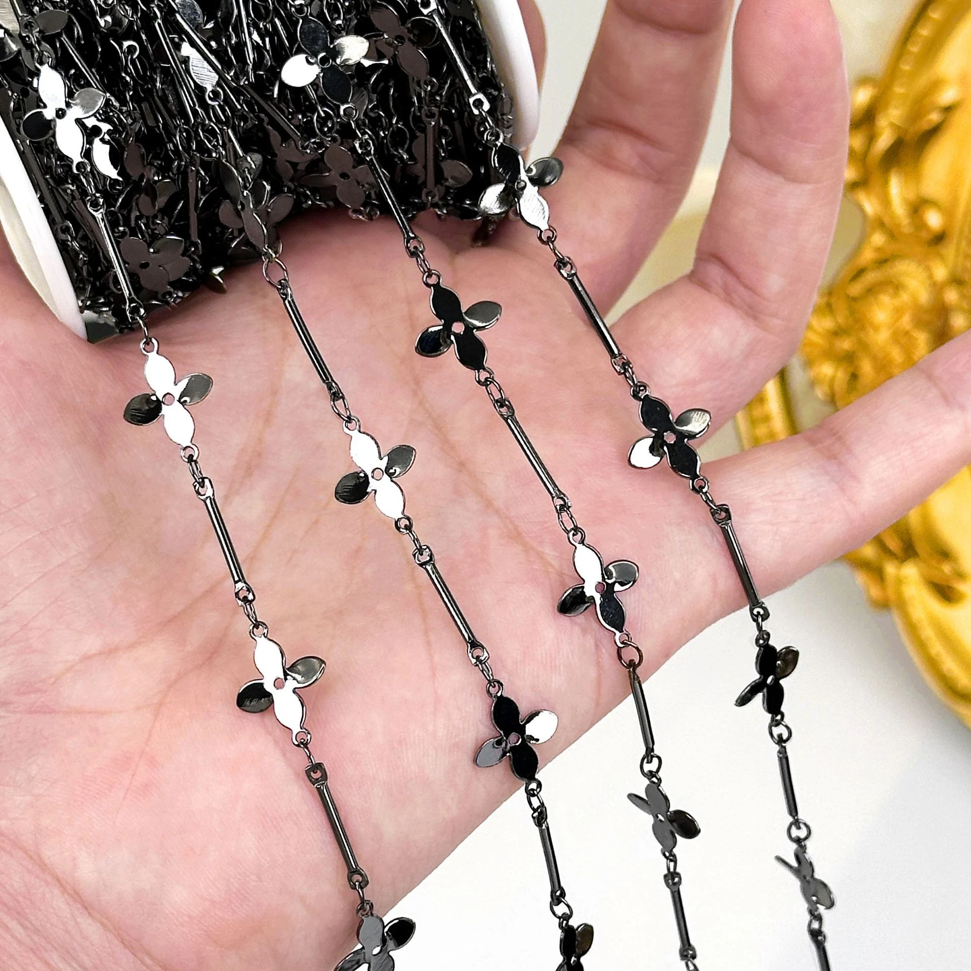 Rhinestone Pendant Copper Chain with Crystal Droplet Charms for DIY Necklace Crafting