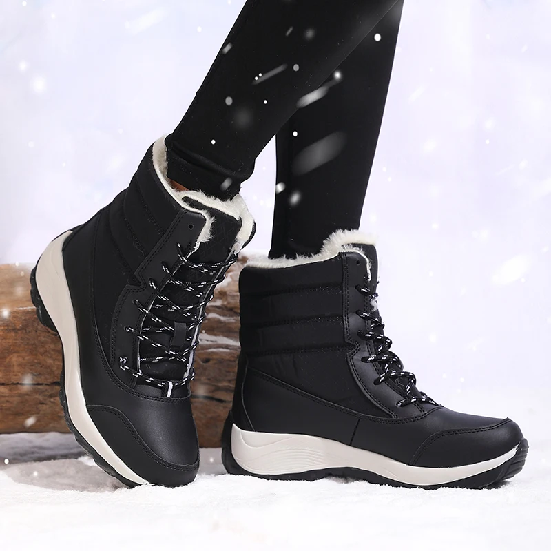 New Winter Women Boots High Quality Warm Snow Boots Lace-up Fashion Comfortable Ankle Boots Outdoor Waterproof Hiking Boots