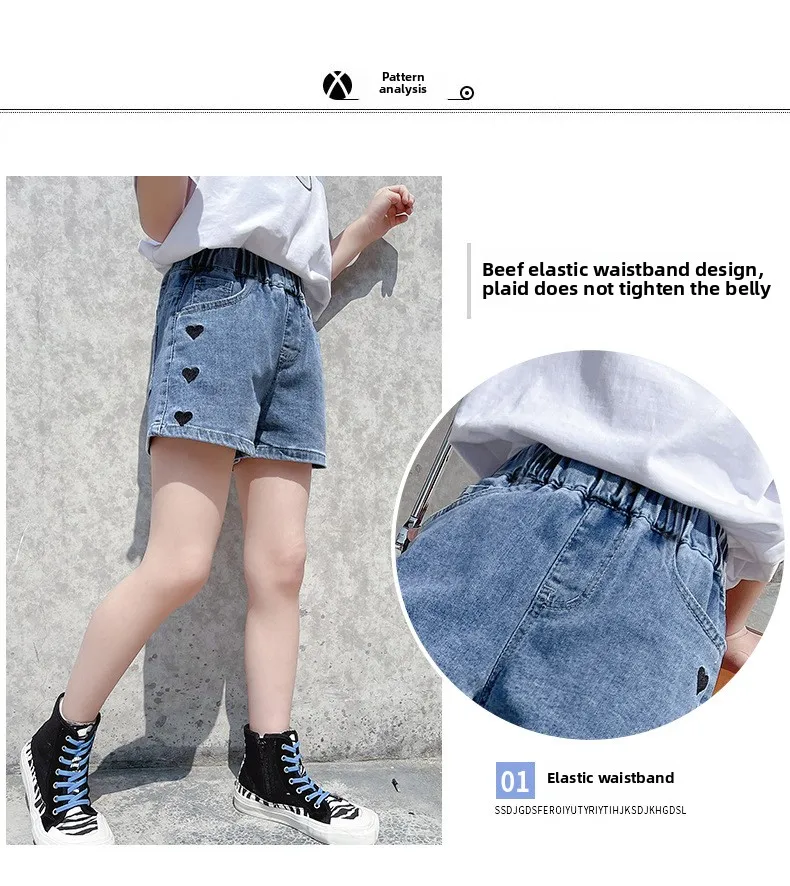 Description Picture 5 of itemGirls' Denim Shorts Summer Outfit New Korean Version Children's Embroidered Hot Pants Thin and Heart-shaped Pants for Little