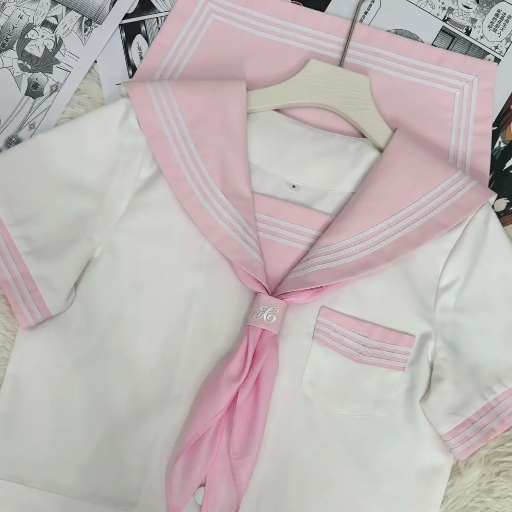 Pink Sailor Uniform Suit Woman Sailor Outfit Japanese Korean Jk Uniforms Pleated Skirt School Clothes Seifuku Cosplay Student