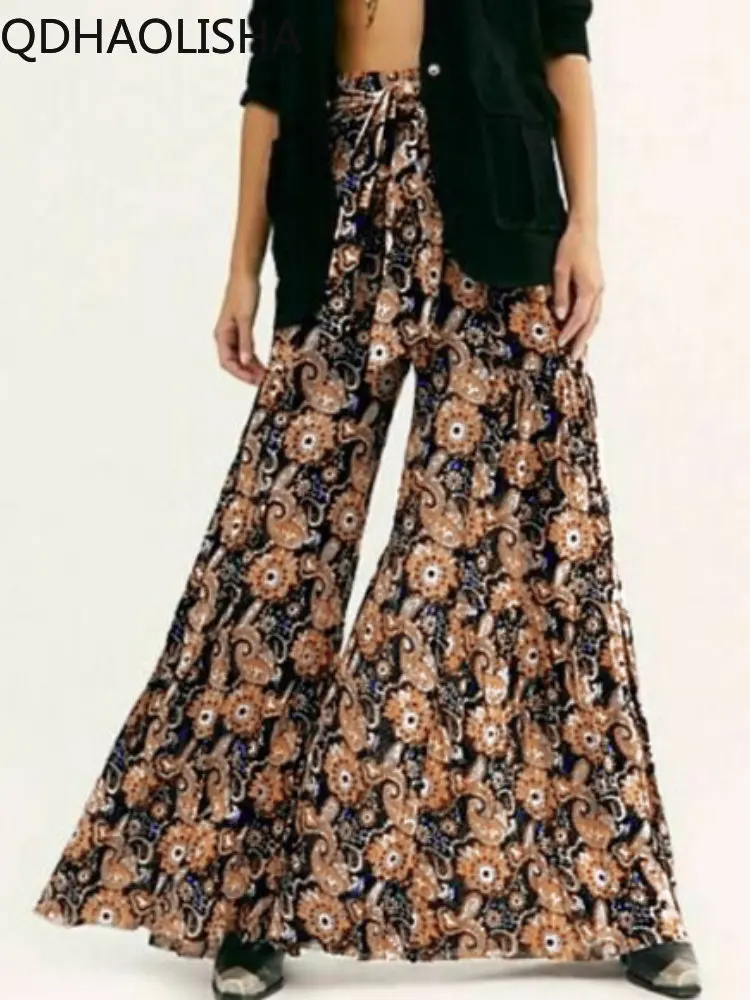 

2023 New In Summer Digital Multicolor Printed Women's Loose Casual Pants Beach Fashion Wide Leg Pants Strap Women's Pants