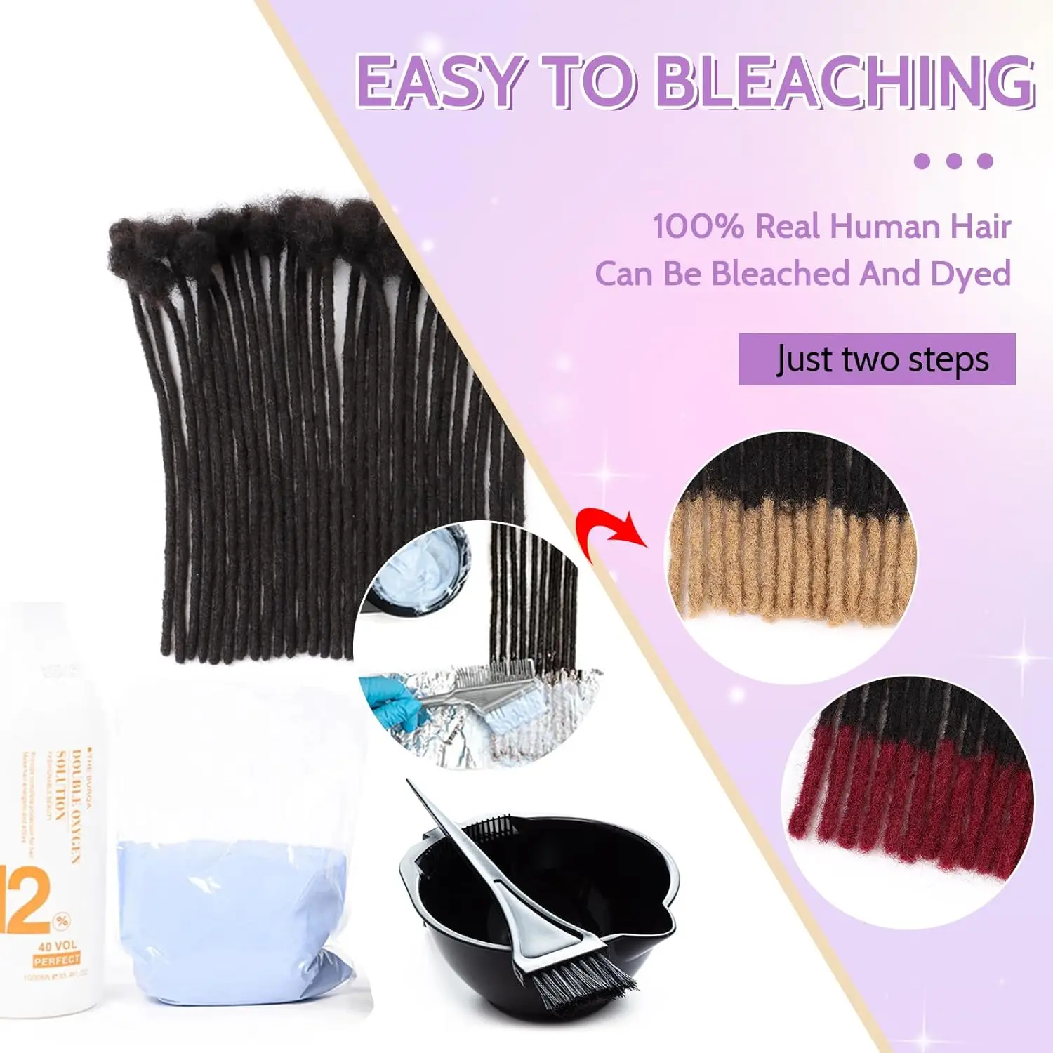 20/40/60 ciocche 0,2/0,6 cm Estensioni per Dreadlock in Capelli Umani Veri 100% Naturali, Inclusi Ferri da Maglia - immagine 5