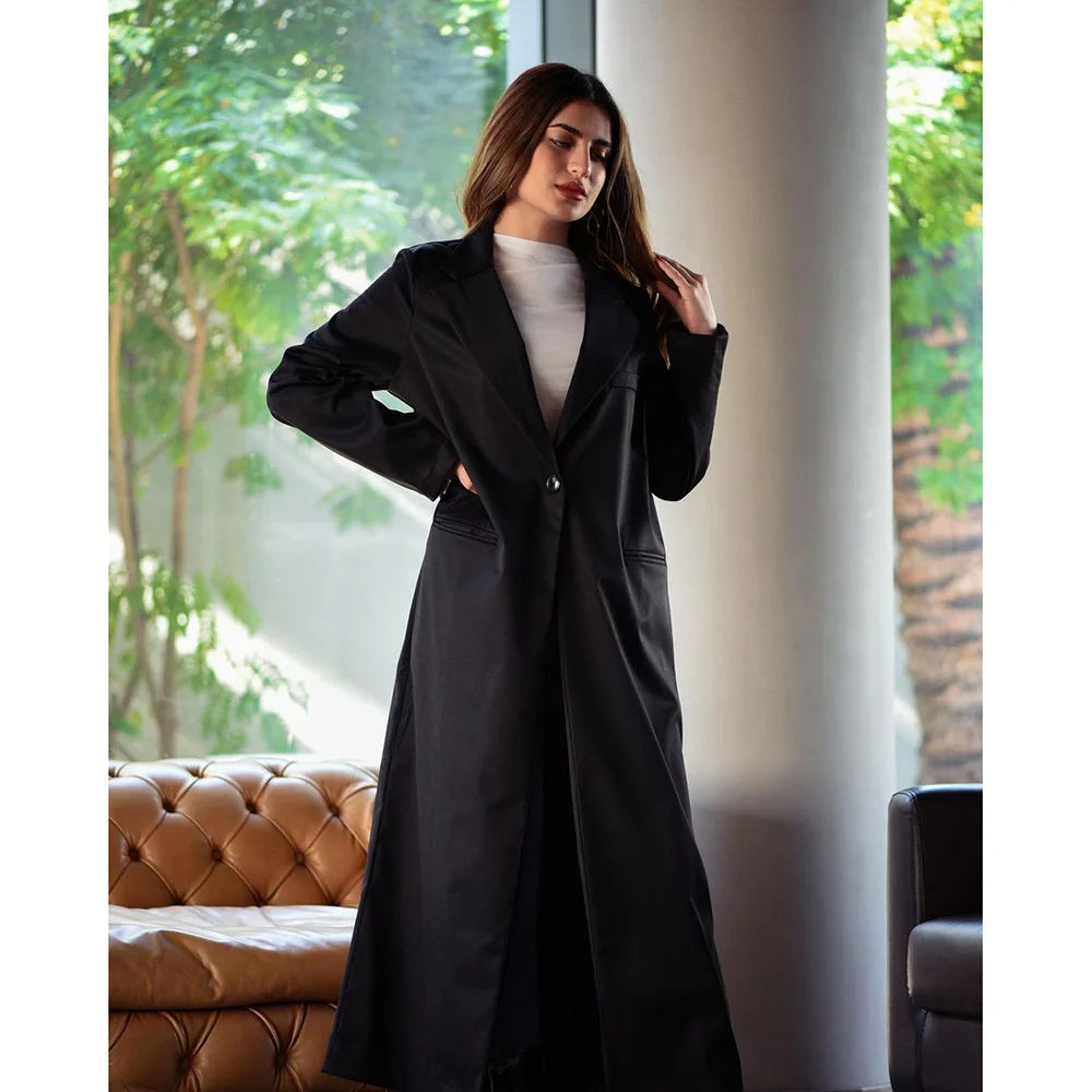 

Formal Black Women Suits Blazer Single Breasted Notch Lapel Long Jacket 1 Piece Office Lady Outfits Custom Made Luxury Abayas