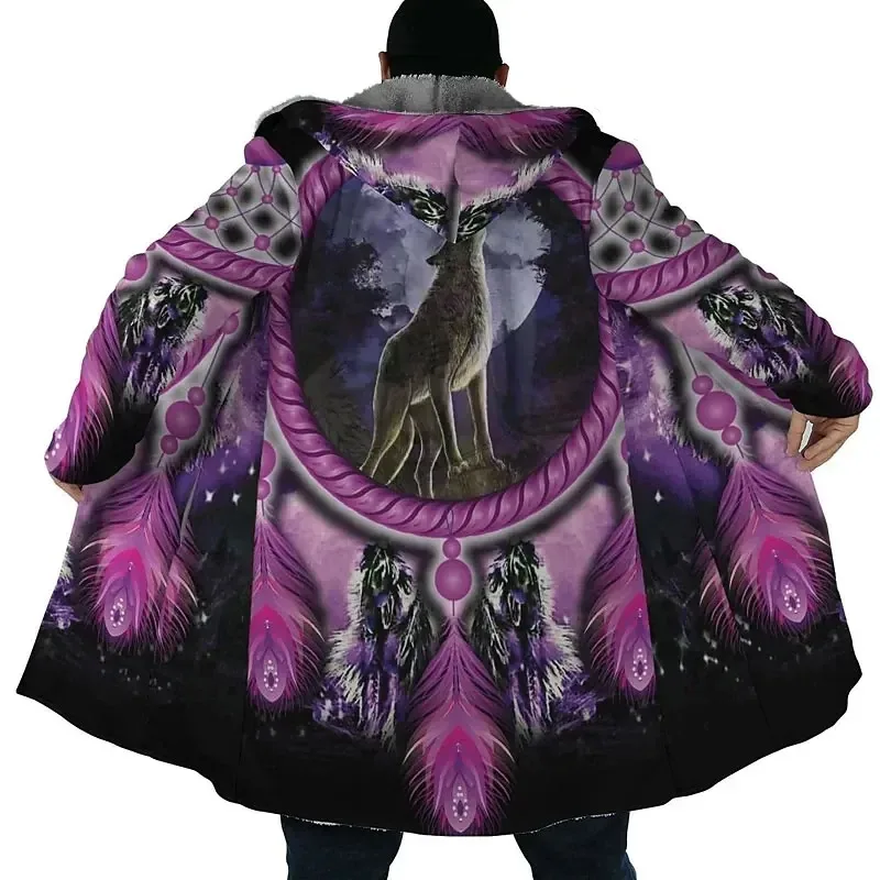 Wolf 3D Male Thicken Warm Hooded Long Parkas, Zippered Jackets, Men's Wool Jackets, Winter Clothes Above 2024