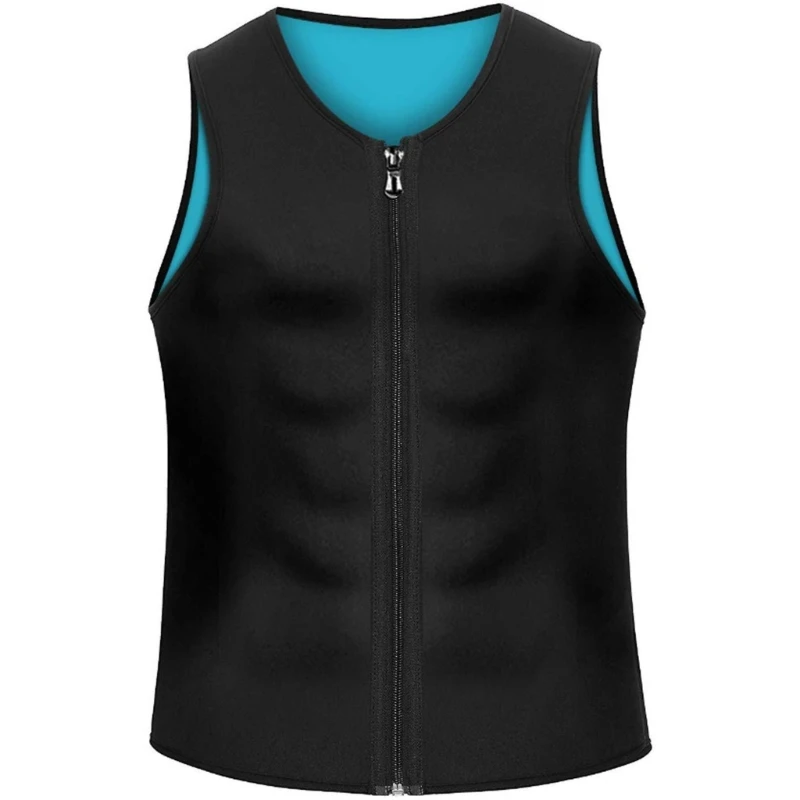 Men Zipper Sauna Vest Top Compression Waist Trainer Gym Sweat Workout Shirt