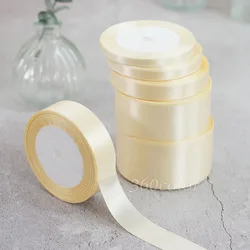 Glitter Gold Satin Ribbon for Crafts and Decorations - 25 Yards, 6mm to 50mm Width (Ivory)
