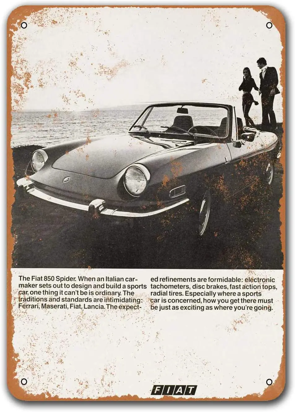 1970 Fiat 850 Spider Targhe In Latta Vintage Auto, Targhe In Metallo Sisoso Poster Bar Garage Retro Wall Decor 8X12 Pollici