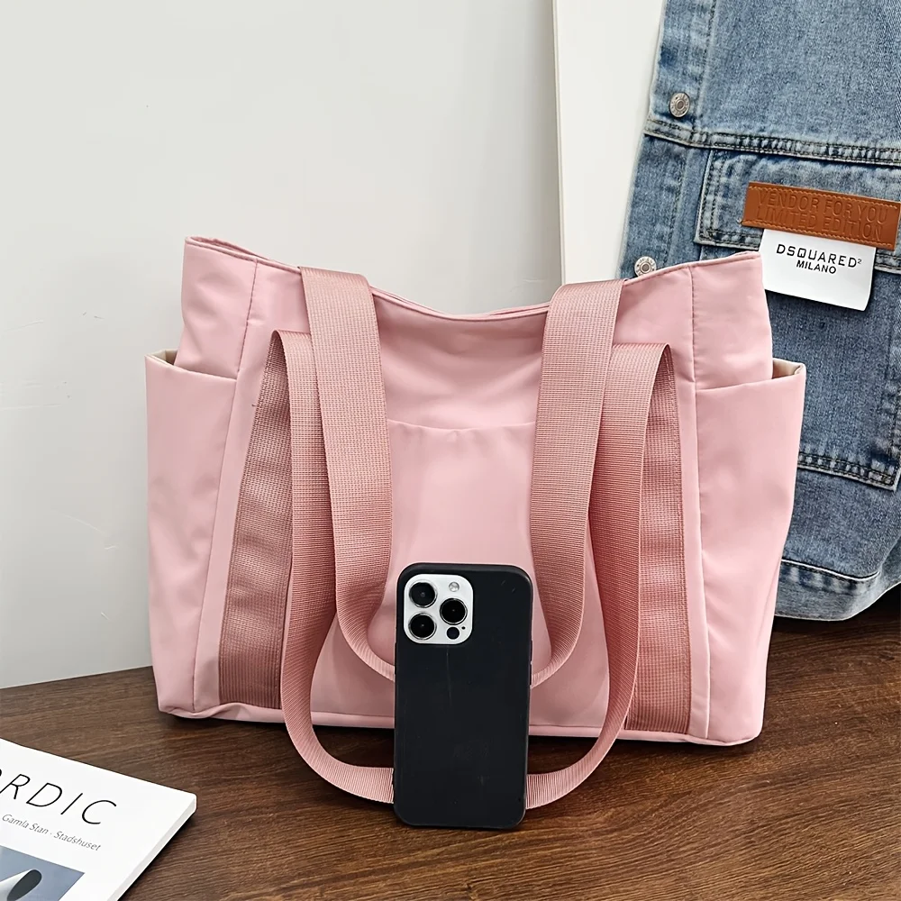 Chic Large Capacity Tote Bag for Women Lightweight Durable Oxford Fabric Shoulder Bag Zip Closure Perfect for College Commuting