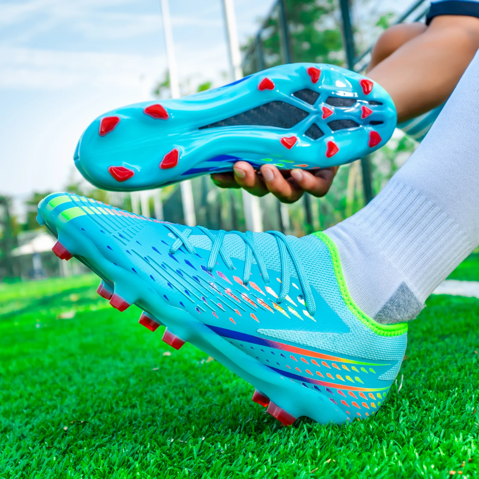 남성용 축구 클리트 축구화, 전문 훈련 잔디, 야외 실내 스포츠 운동, 빅 보이 운동화 