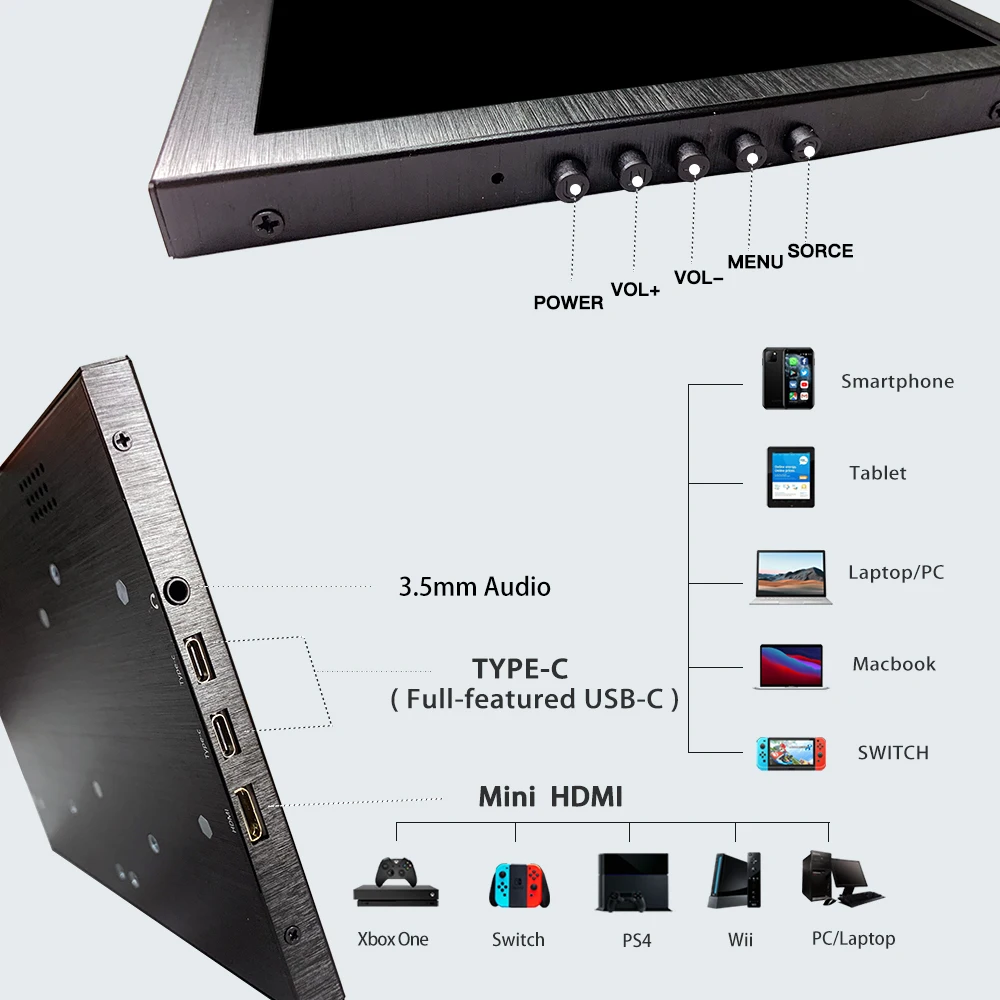 LESOWN Type-C 8.9inch IPS LCD Monitor 16:10 HDMI 1920x1200 IPS HD Screen Portable Touch Wide Extender Display for Windows Laptop images - 6