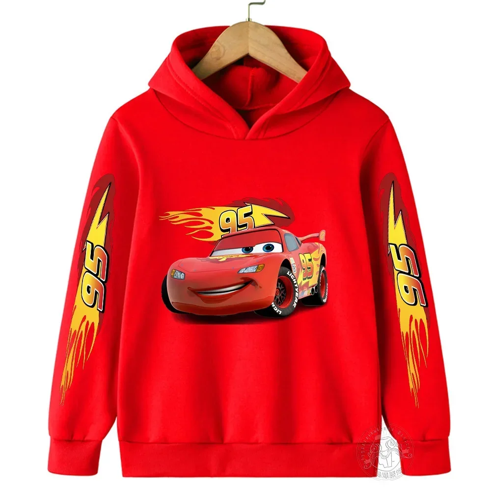Children Hoodie Disney Car Lightning McQueen Cartoon Autumn Cute Anime Printed Kid Boy Girl Pullover Sweatshirt