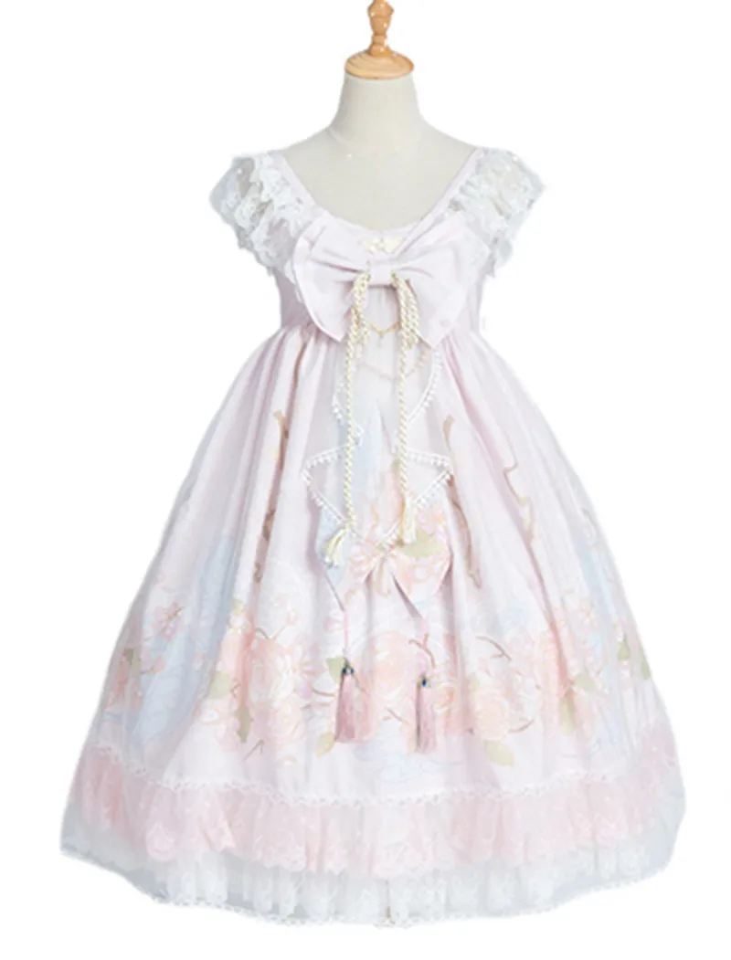 

Джемпер в стиле "Лолита", юбка с принтом камелии и бантом и оборками, платье в стиле "Лолита"