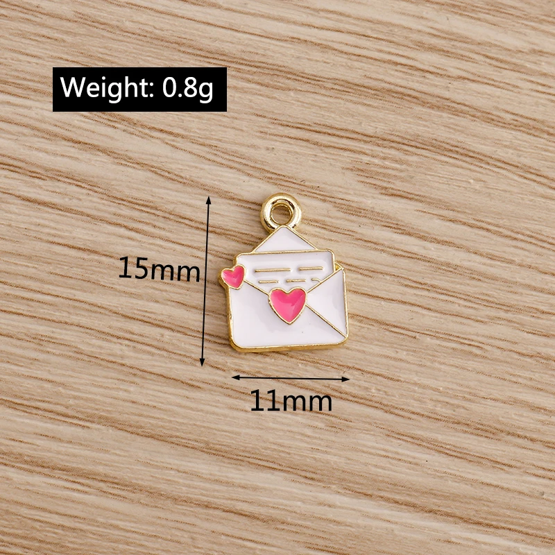 Tusember 10Pcs 달콤한 사랑 하트 봉투 에나멜 참 DIY 귀걸이 팔찌 쥬얼리 만들기 액세서리에 대한 합금 펜던트