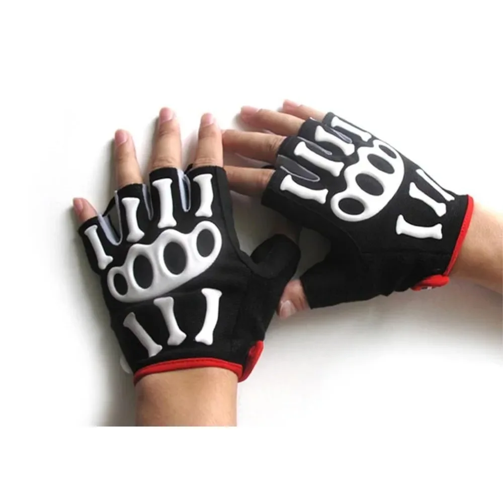 Men's Skeleton Silicone Gel Paded Bicycle Half Finger Gloves Road Bike MTB Gloves Cycling Short Finger
