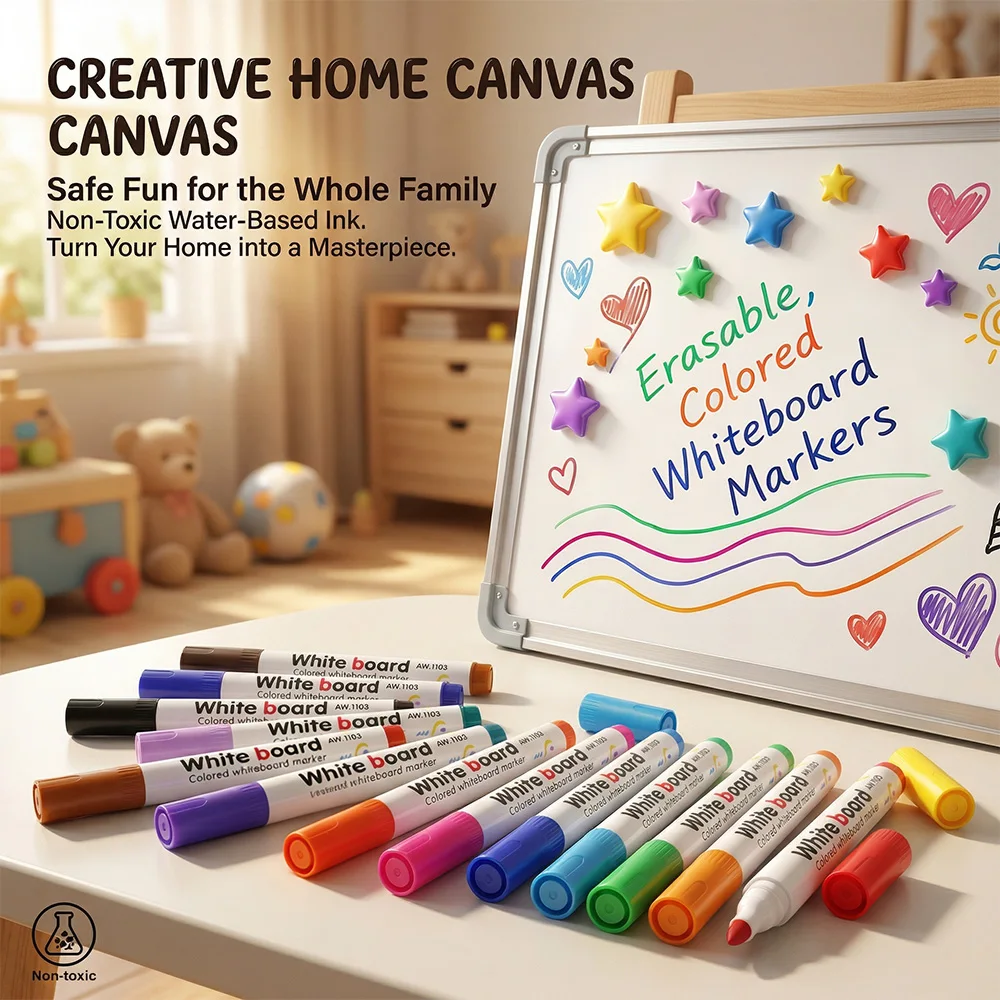 Vibrant Whiteboard Marker Set - 12 Erasable Non-Toxic Colors for Teaching, Meetings, and Creative Projects