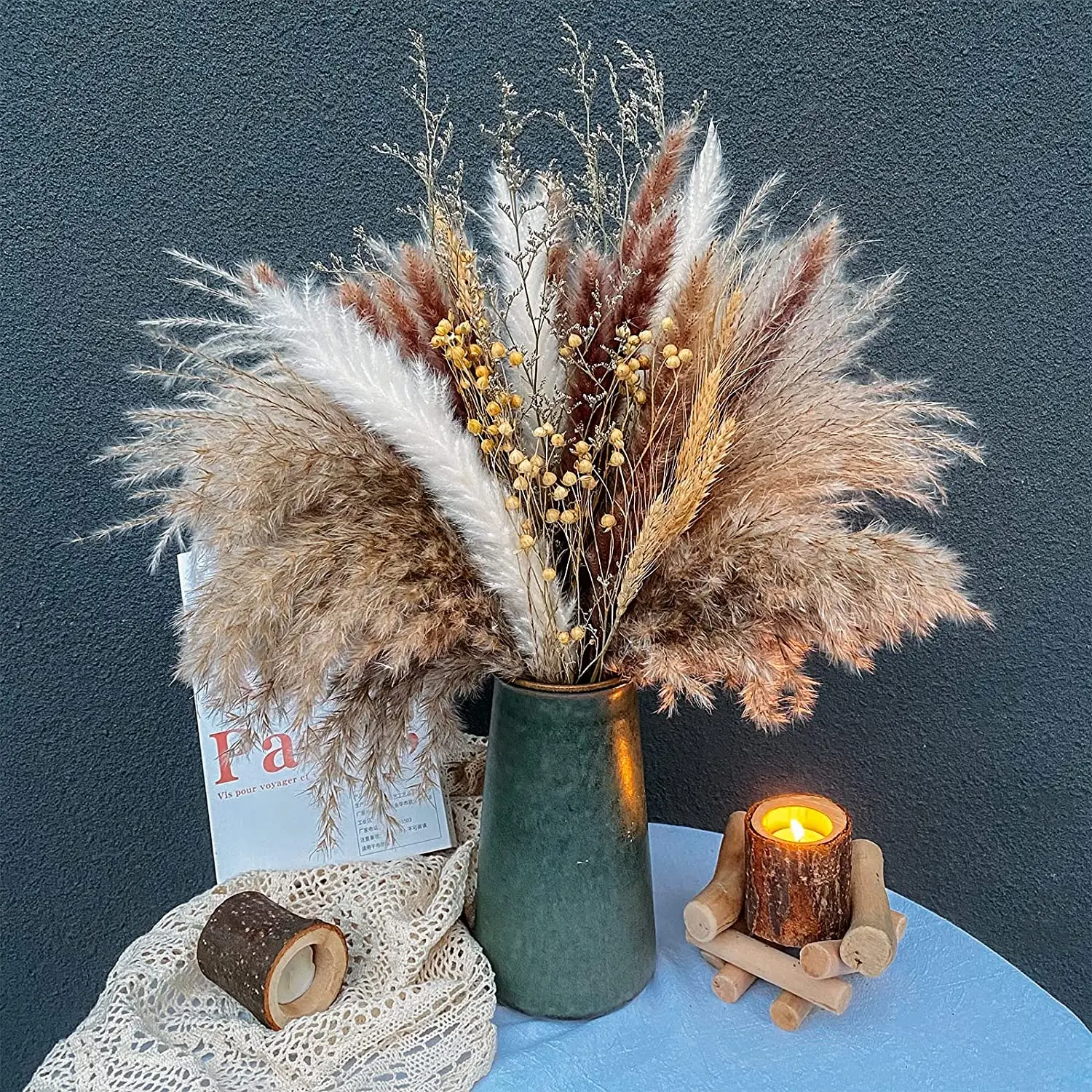 

80pcs Fluffy Pampas Grass Decor,Natural Dried Flower Bouquet Dry Pampas Floral Arrangement DIY Boho Home Wedding Christmas Decor