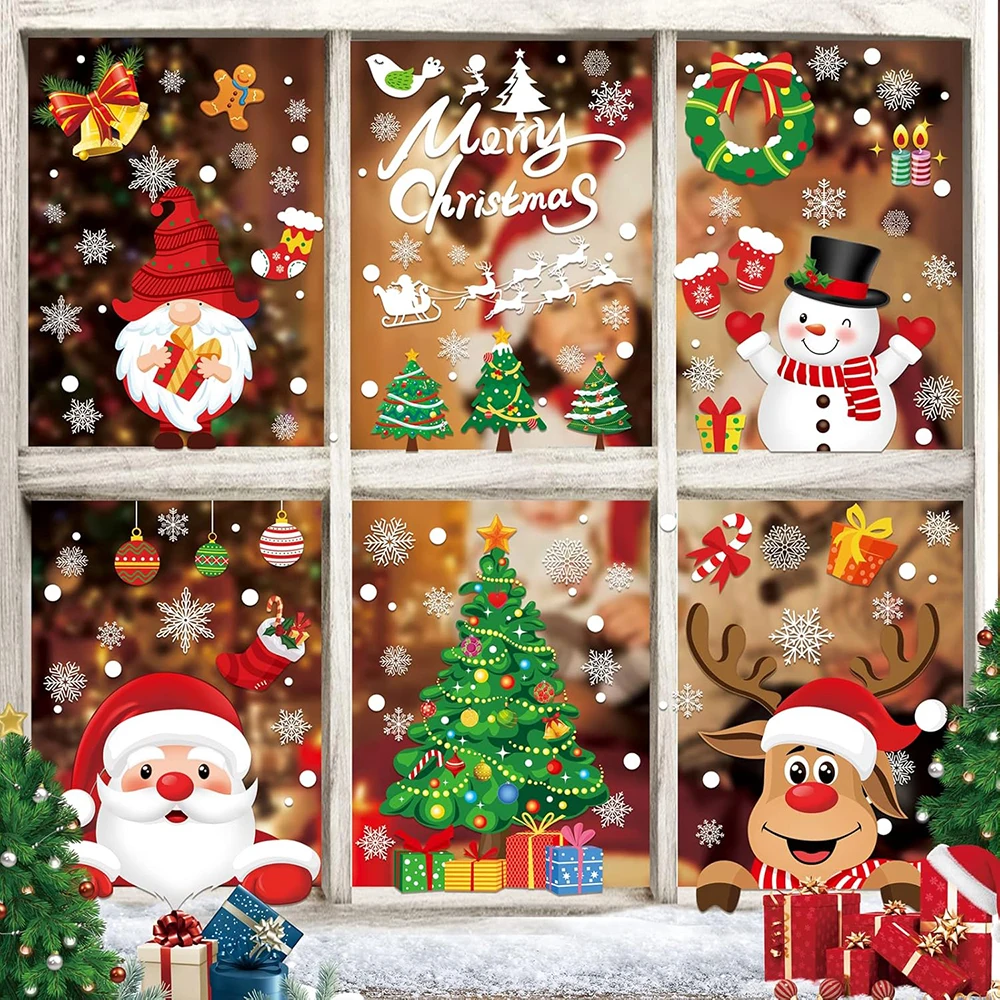 Decoración Navideña Para Ventanas - 133 Calcomanías De PVC Con Motivos De Papá Noel, Árboles Y Copos De Nieve