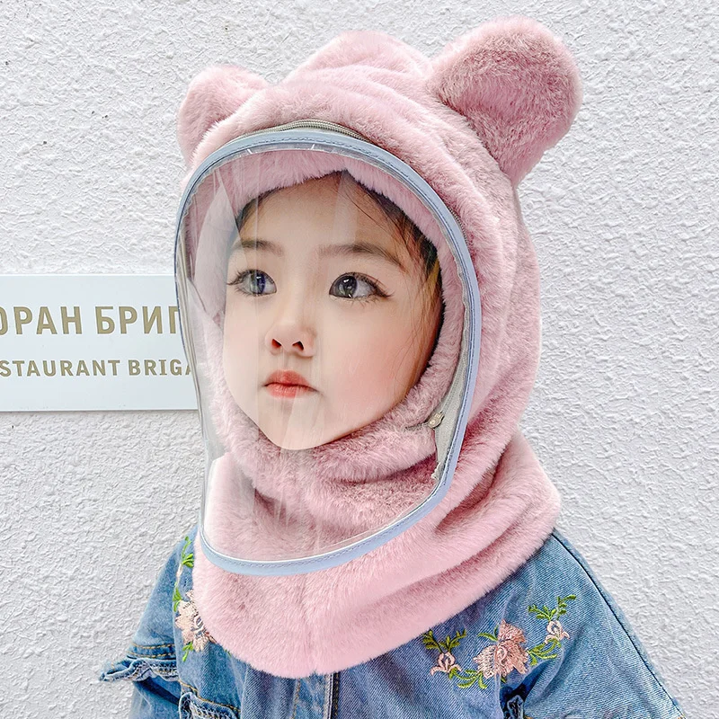 

New 3 In1 Kids Warm Protective Hat Thickening Windproof Winter Hats For Kids With Anti-fog Lens Cute Hats And Scarf Kids Bonnet