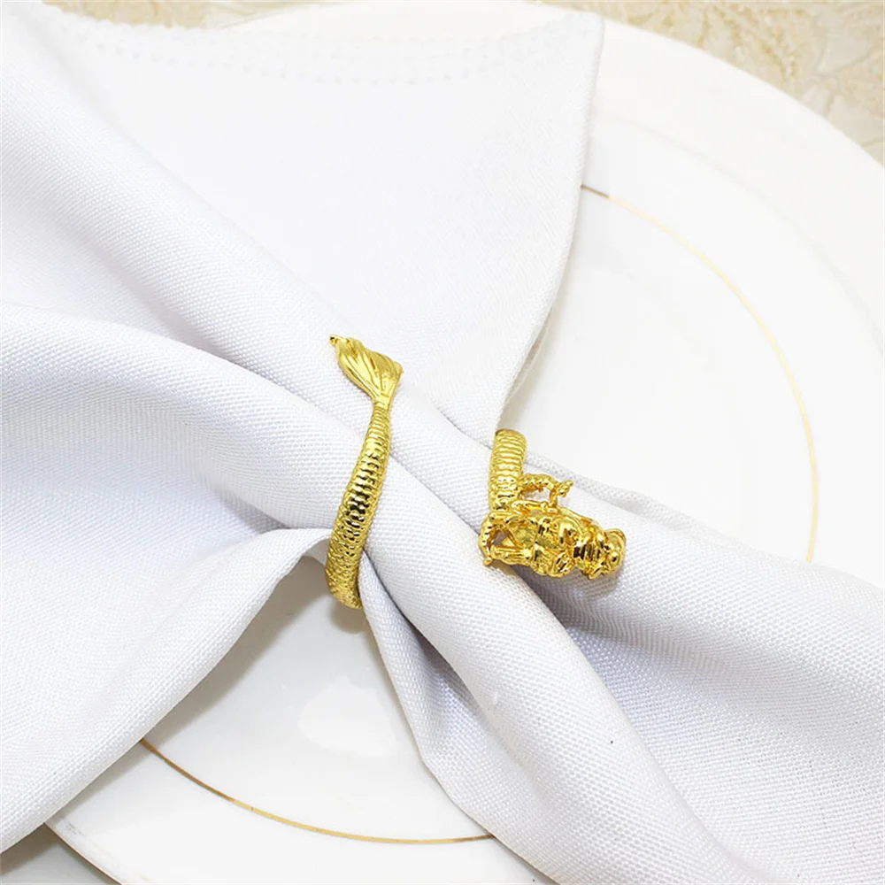 6Pcs Chinese Dragon Napkin Rings Metal Gold Animal Napkin Holder for Wedding Birthday Housewarming Party Table Decoration