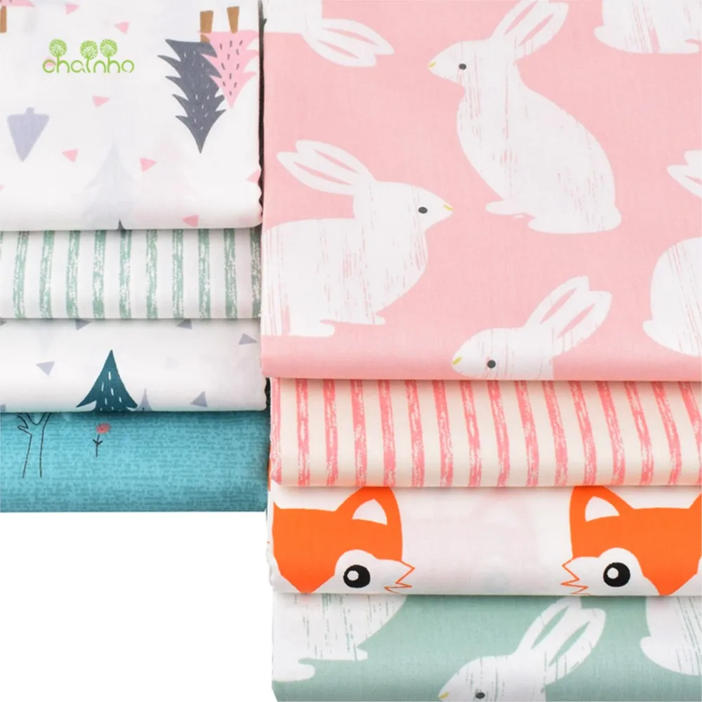 Chainho,Printed Twill Weave Cotton Fabric,DIY Sewing Quilting Material,Patchwork Cloth,8 Designs Cartoon Series,2 Sizes,15C314