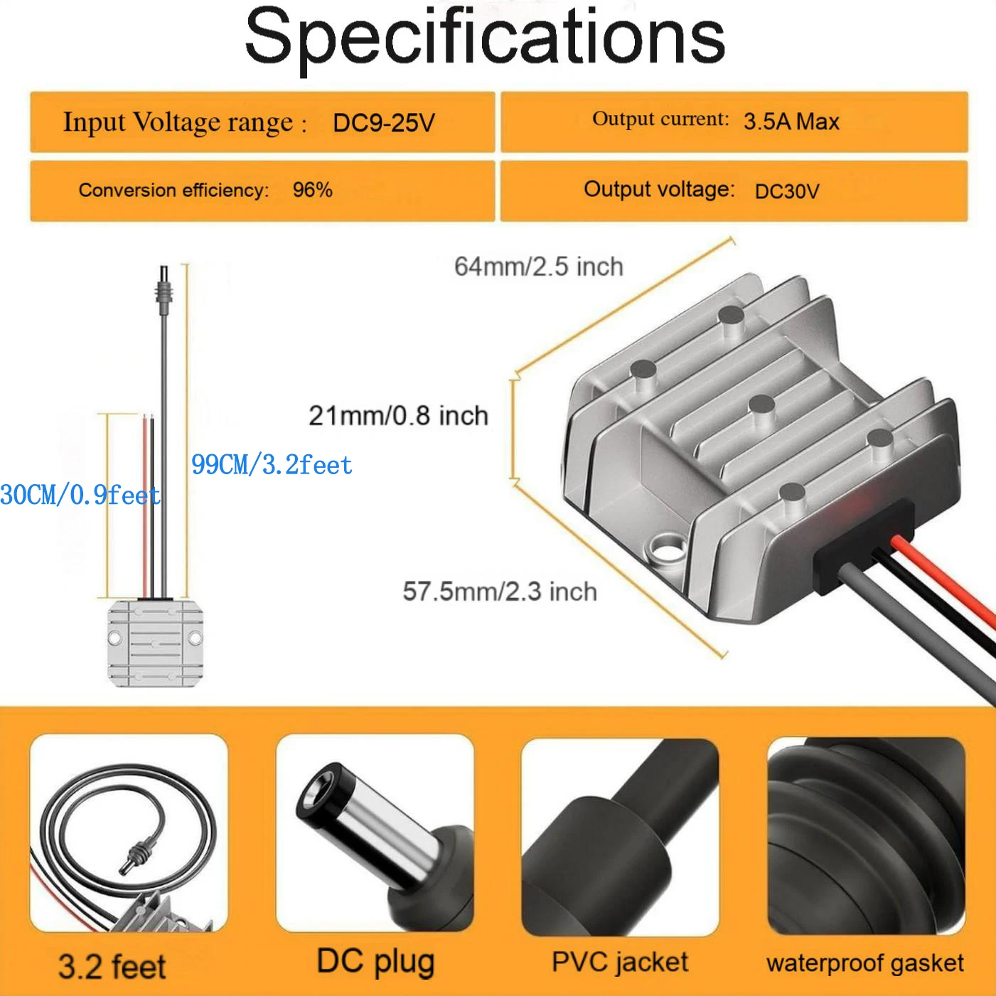 DC-DC 승압 모듈 12V30V 3.5A 105W 전원 공급 장치 12V30V 부스터 DC 전원 코드 포함 스타링크 미니 승압 전원 코드