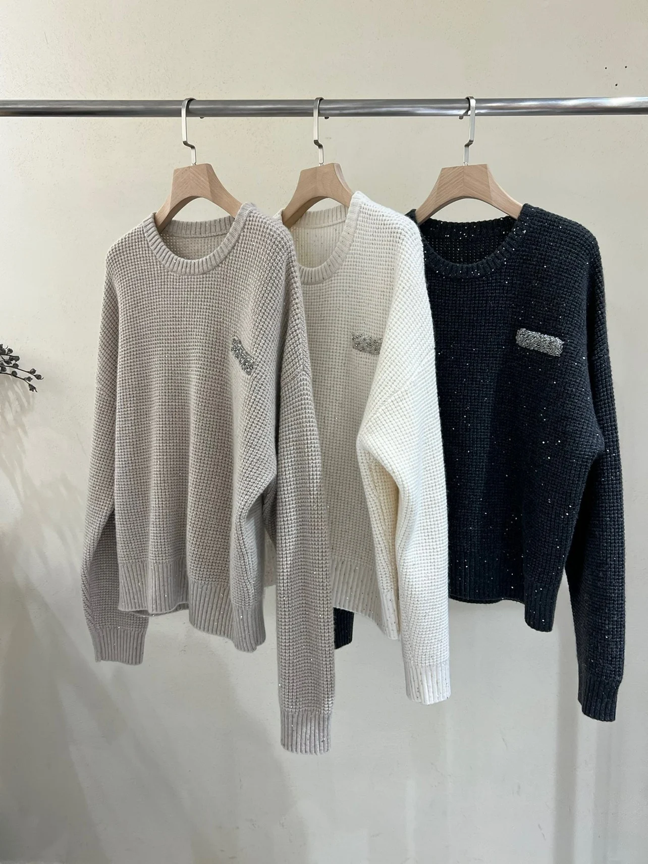 

High Quality Waffle Cashmere Knit Pullover Women'S O-Neck Autumn Winter Loose Lazy Style Long Sleeve Knitted Bottoming Sweater