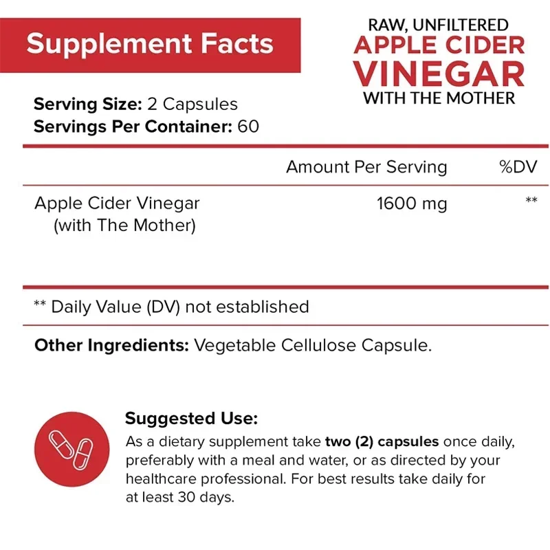 Apple Cider Vinegar Capsules Weight Management Digestion Detoxification and Immunity Relieve Gas and Bloating Apple Cider Vinegar Supplement