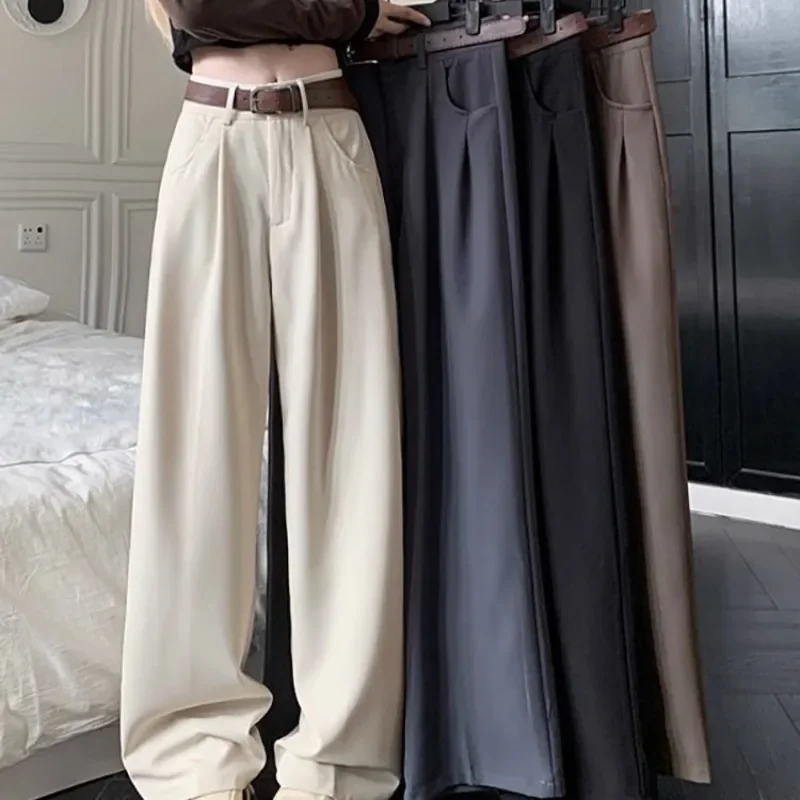 Deeptown Brown Suit Pants Women Autumn Wide Baggy Casual Korean Fashion Vintage Elegant Office Ladies Trousers Harajuku Slacks