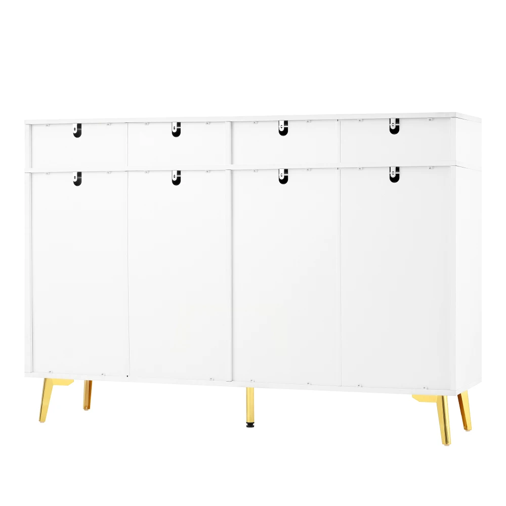 Sideboard mit goldenen Griffen und Beinen, 4 Türen, 4 Schubladen, mit abnehmbarem Laminat, für Wohn- und Esszimmer, 140 x 38 x 82 cm. – Detail 40