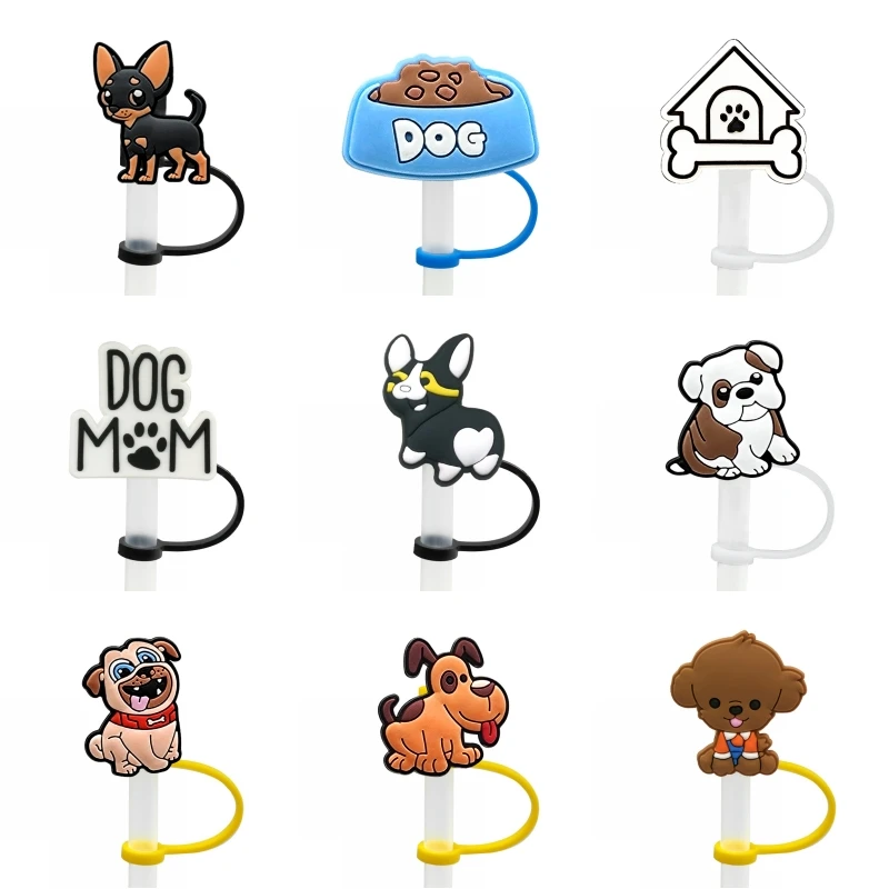 20PCS PVC Straw Charms Cute Dogs Series New Arrival Plastic Straw