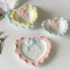 Cute Ceramic Dinner Plate Love Bow Jewelry Display Tray Wavy Edge Breakfast Plate Home Decor Photography Props 3