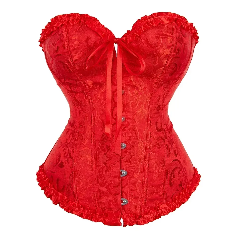 Women Overbust Corset Top Victorian Gothic Lace Up Boned Bustier Brocade Sexy Vintage Halloween Costume