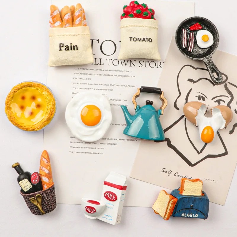 3D Food Style Fridge Magnets Egg Croissant Magnetic Decoration Stickers For Refrigerator Decor