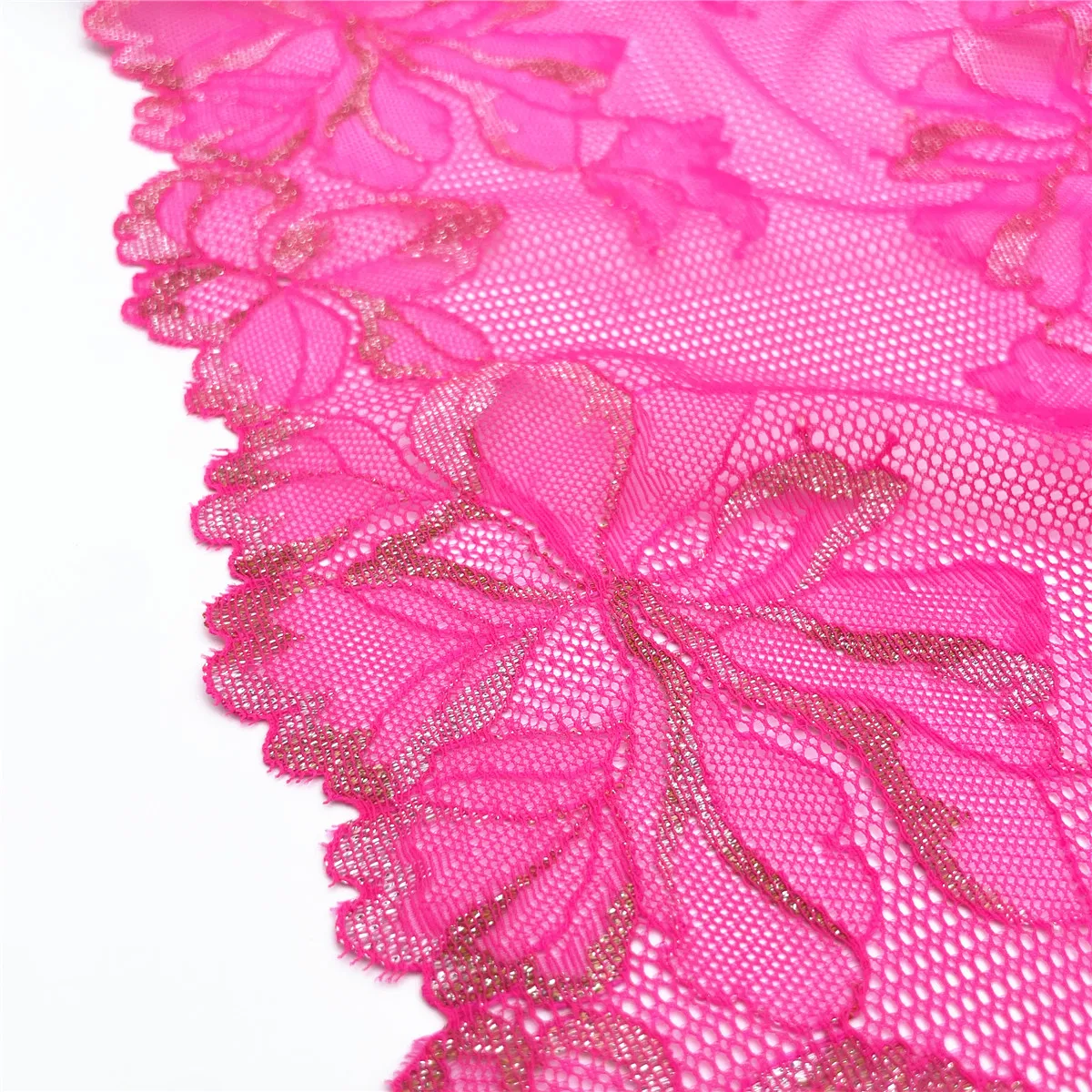 3y/lot Width 9inch 23cm Hot Pink Shiny Elastic Stretch Lace Trim 4