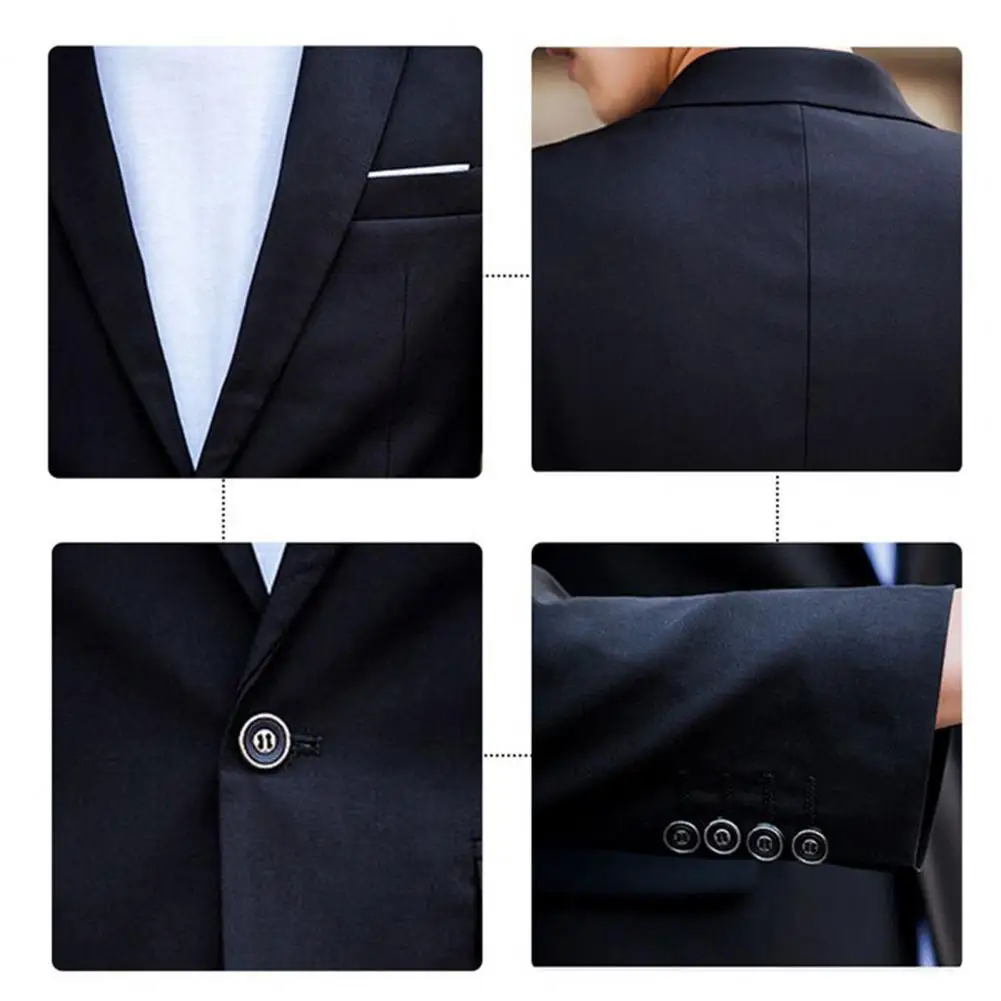 1 Set Men Jacket Pants Solid Color Turndown Collar Slim Fit Business Suit Set Groom Blazer Trousers for Wedding Office