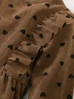 Printemps et automne tempérament simple fille amour imprimé vintage double pli dentelle à manches longues robe ample douce et ludique 3