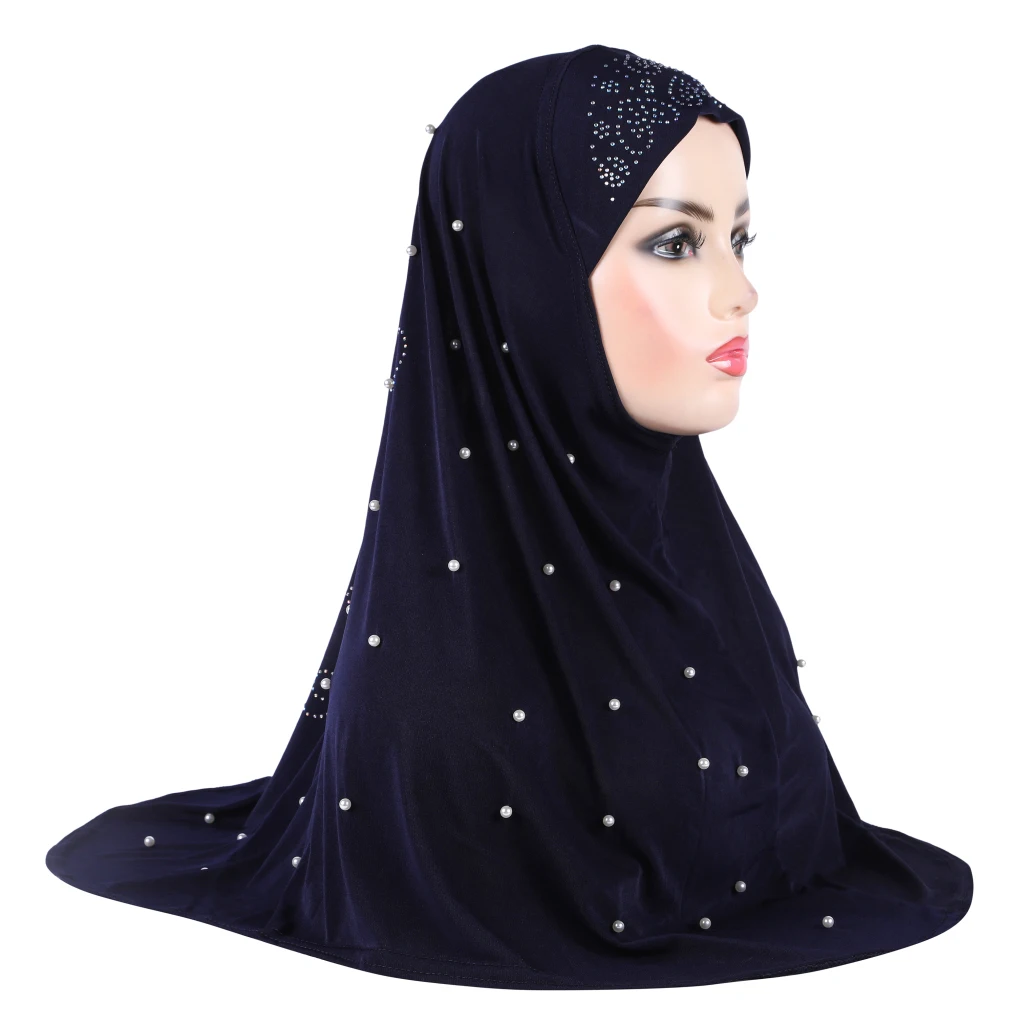 H016 Beautiful adults medium size muslim hijab with handmade beads islamic scarf shawl headscarf hat armia pull on wrap 5