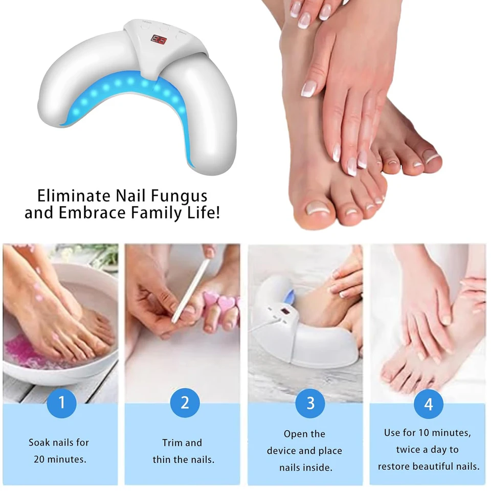LED-laserapparaat voor de behandeling van schimmelinfecties aan de nagels (onychomycose), USB-oplaadbaar, 45W, 470nm blauw licht, voor verkleurde en verdikte nagels._voghion.com