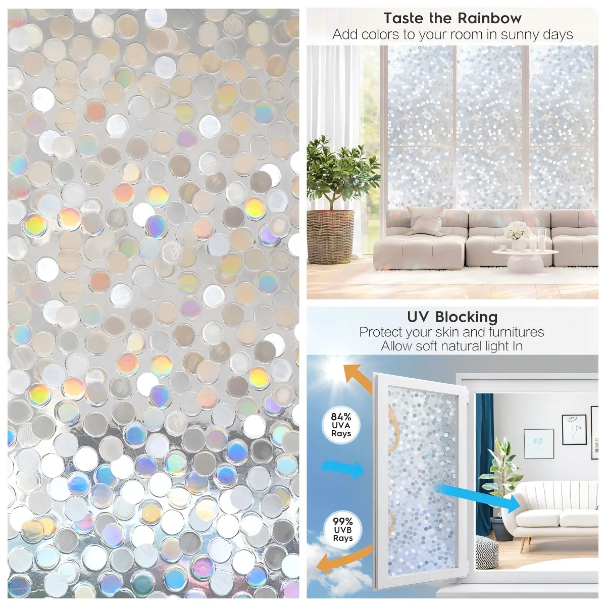 Fenster-Sichtschutzfolie, Regenbogen-Fensteraufkleber, dekoratives Fenster, Vinyl, Buntglas-Fensteraufkleber, statisch haftender Fensteraufkleber – Detail 4