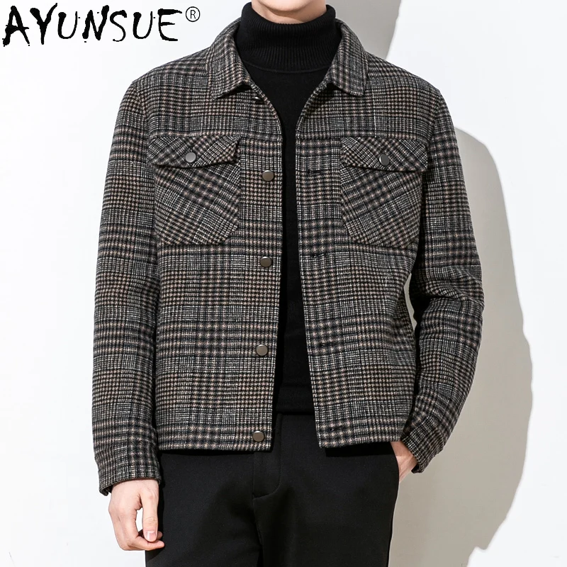 

Woolen Coat Men's Short Korean Slim Casual Plaid Non-cashmere Woolen Jacket Double-sided Wool Jacket for Men Chaqueta Hombre FCY