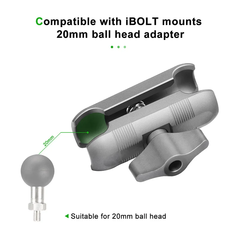 FANAUE 알루미늄 더블 소켓 암 호환, 20mm 볼 어댑터 거치대 마운트 클램프, 오토바이 자전거 카메라 익스텐션 암