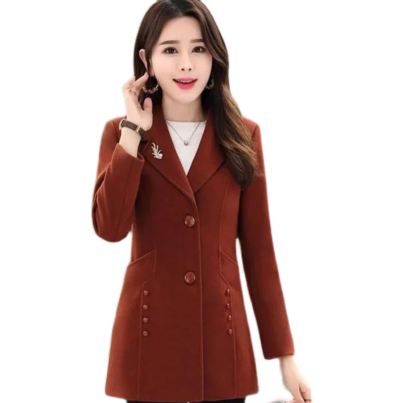 High Quality Woolen Coats Nice Autumn Winter New Fashion Women Coat Temperament Slim Female Casual Office Woolen Overcoat F328