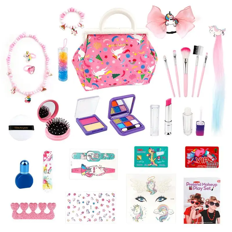 

Girl Cosmetics Set Toys Kids Makeup Toy Kit For Girls Pretend Makeup Set Girls Toys Age 3-8 Fashion Cosmetic Bag Holiaday