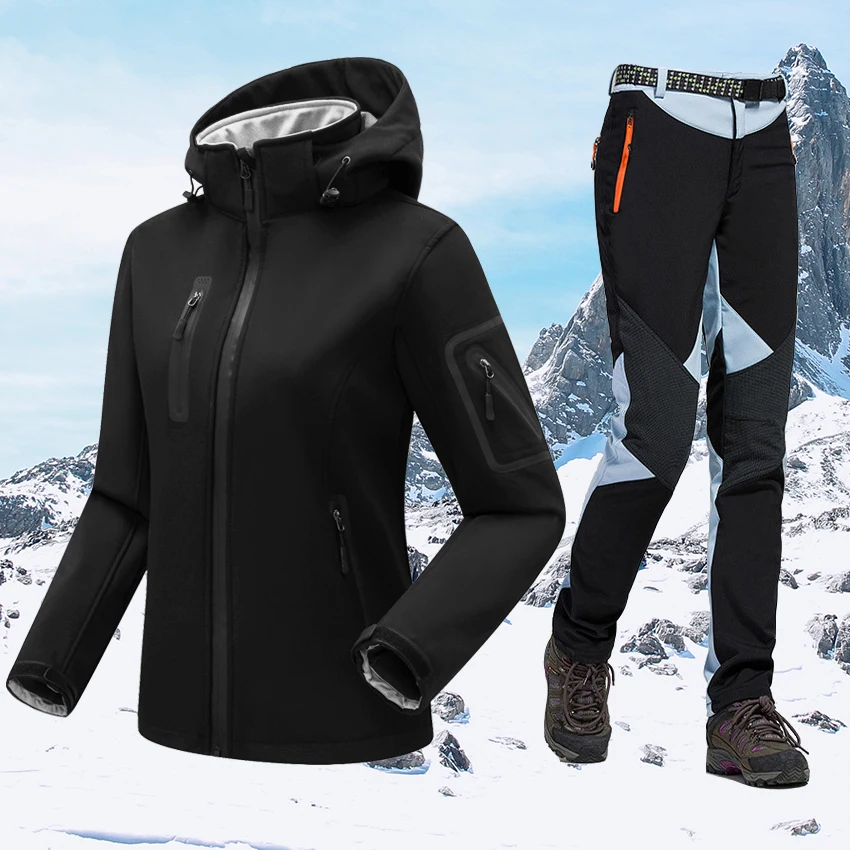 

Hiking Camping Waterproof Jacket Women Windbreaker Rain Soft Shell Coat Trekking Pants Outdoor Female Ski Suit Fleece Outfit