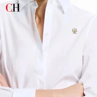 CH mode femmes chemise de haute qualité marque lettre étiquette accessoires pur blanc 2025 nouvelles femmes Sexy à manches longues chemise 1