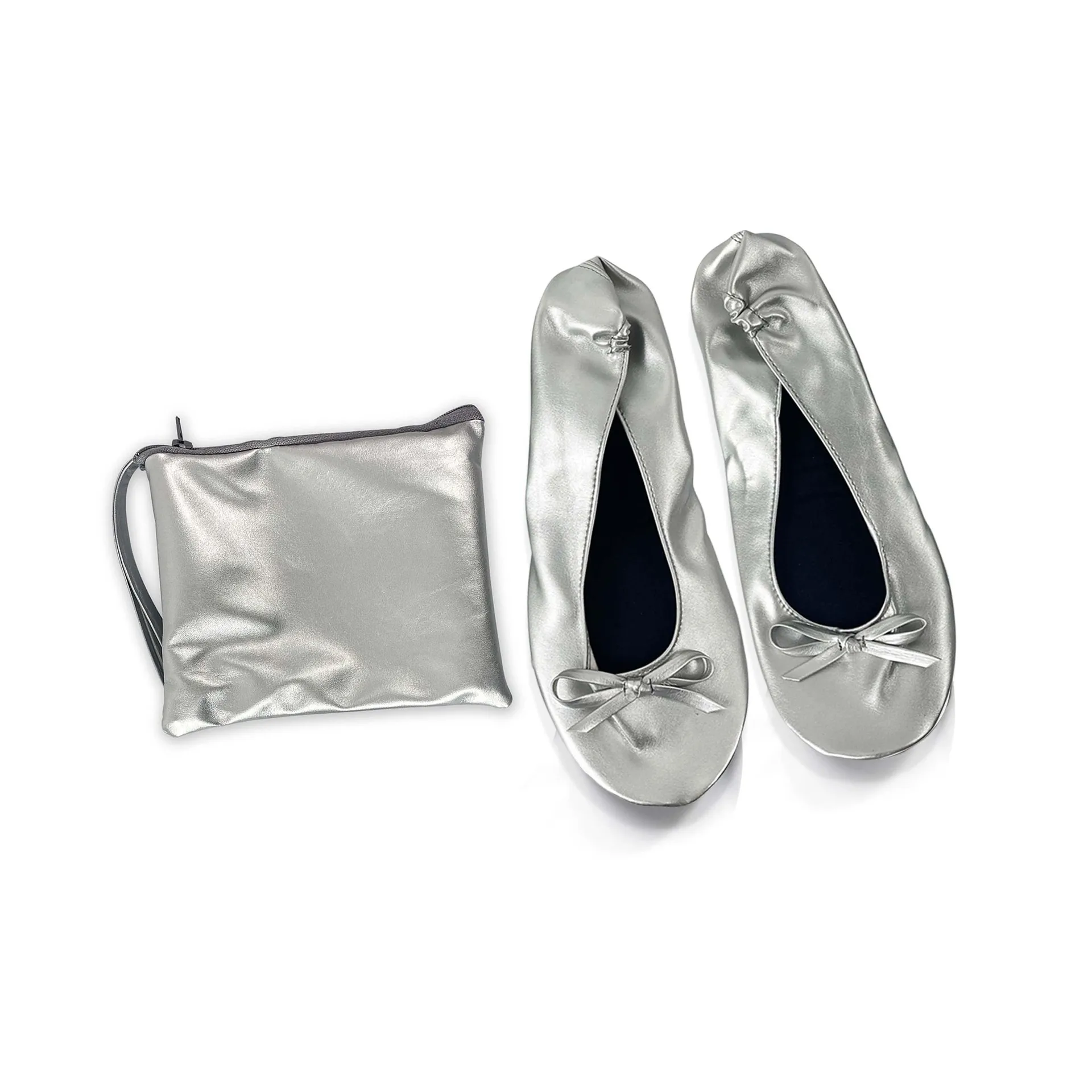 USHINE Women Portable Fold Up Ballerina Flat Shoes Roll Up Foldable Ballet After Party Shoes For Bridal Wedding Party Favor 5
