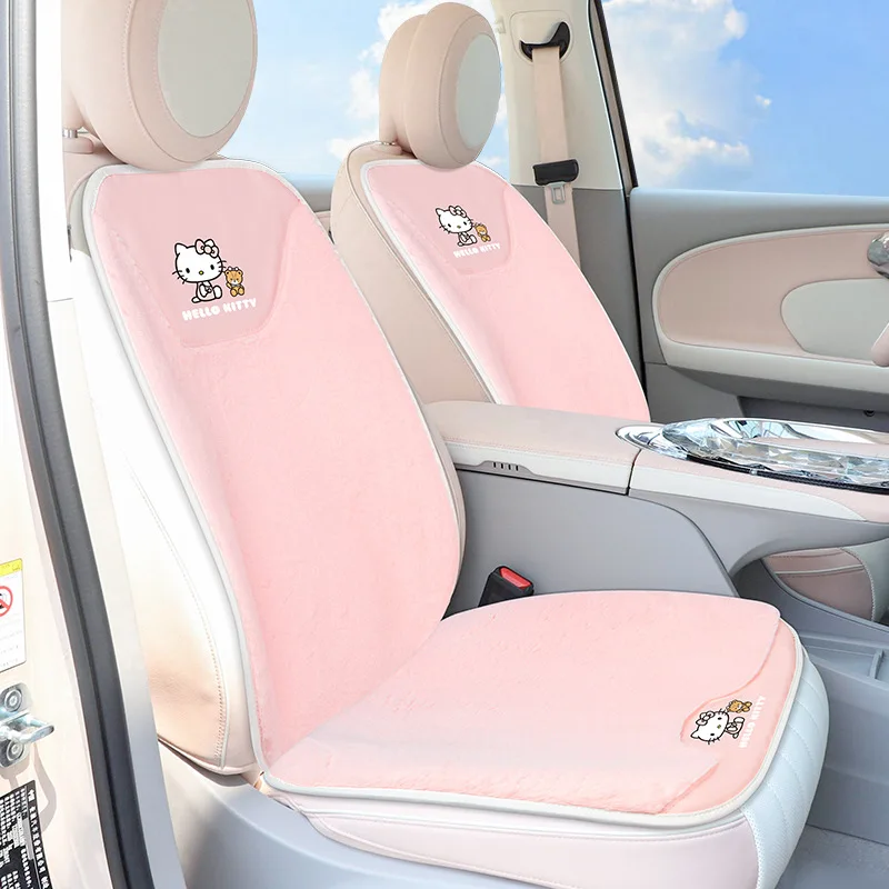 

Kawaii Sanrios Hello Kittys Car Seat Cover Cartoon Animation KT Cat Winter Warm Plush Cushion Protection Mat Car Accessories